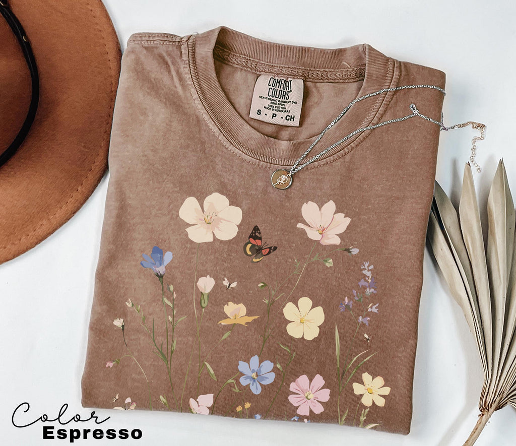 Vintage Wildflower Botanical Graphic Tee, Retro Cottagecore Comfort Colors T-Shirt, Garden Flower Shirt