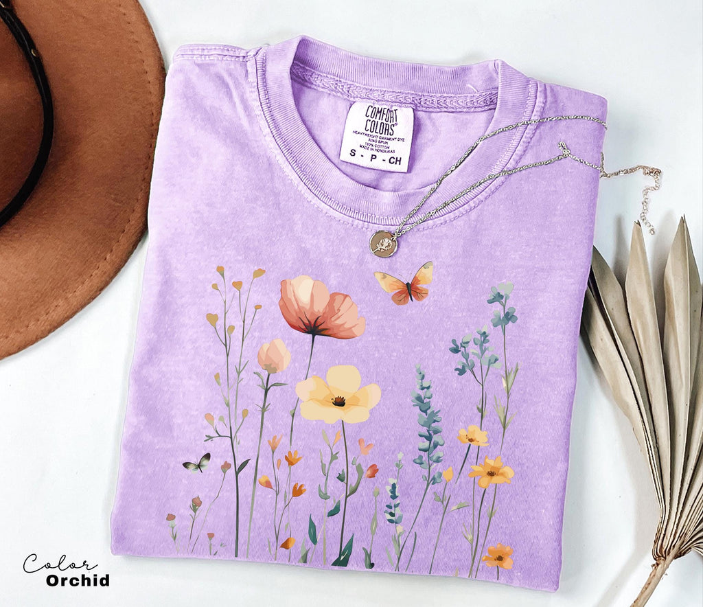 Wildflower Botanical Graphic Tee, Retro Cottagecore Comfort Colors® T-Shirt, Garden Flower Shirt