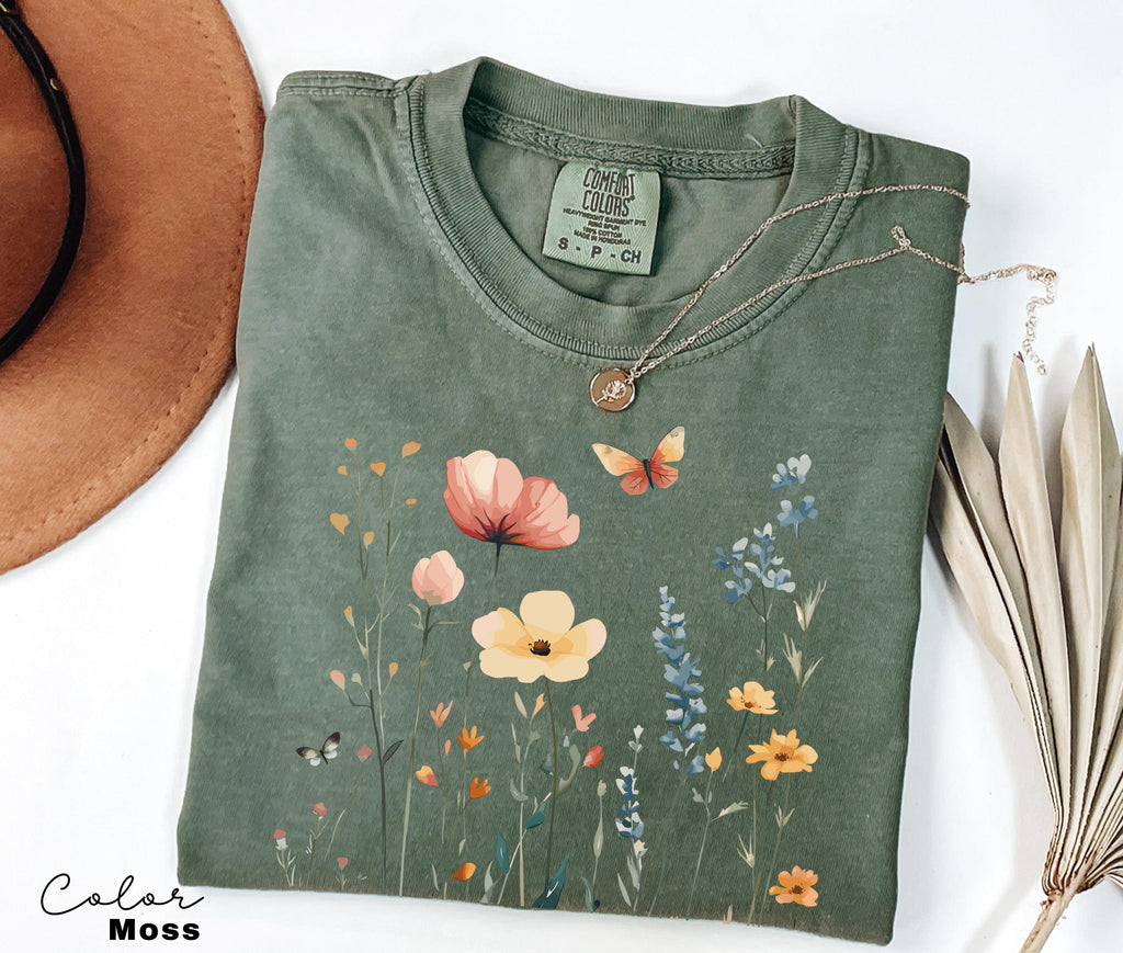 Wildflower Botanical Graphic Tee, Retro Cottagecore Comfort Colors® T-Shirt, Garden Flower Shirt