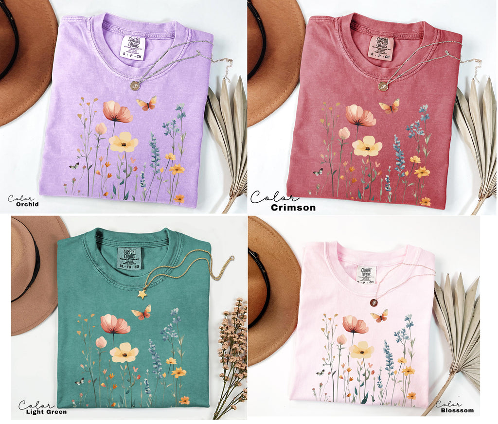 Wildflower Botanical Graphic Tee, Retro Cottagecore Comfort Colors® T-Shirt, Garden Flower Shirt