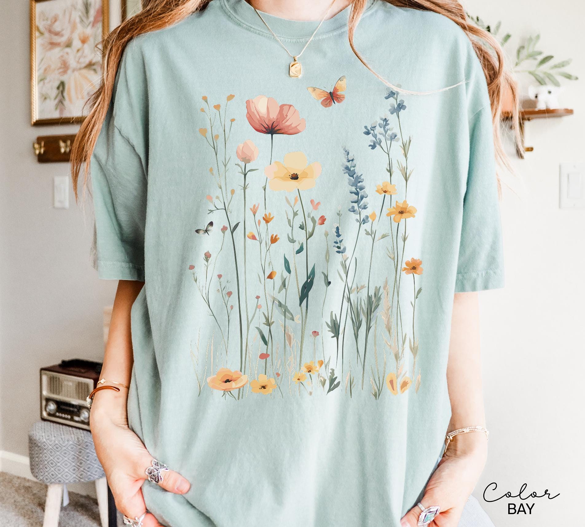 Wildflower Botanical Graphic Tee, Retro Cottagecore Comfort Colors® T-Shirt, Garden Flower Shirt