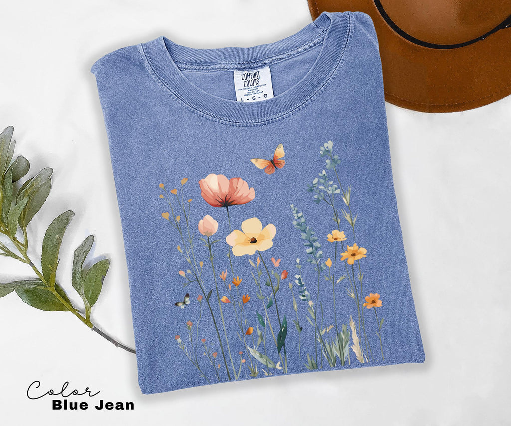 Wildflower Botanical Graphic Tee, Retro Cottagecore Comfort Colors® T-Shirt, Garden Flower Shirt