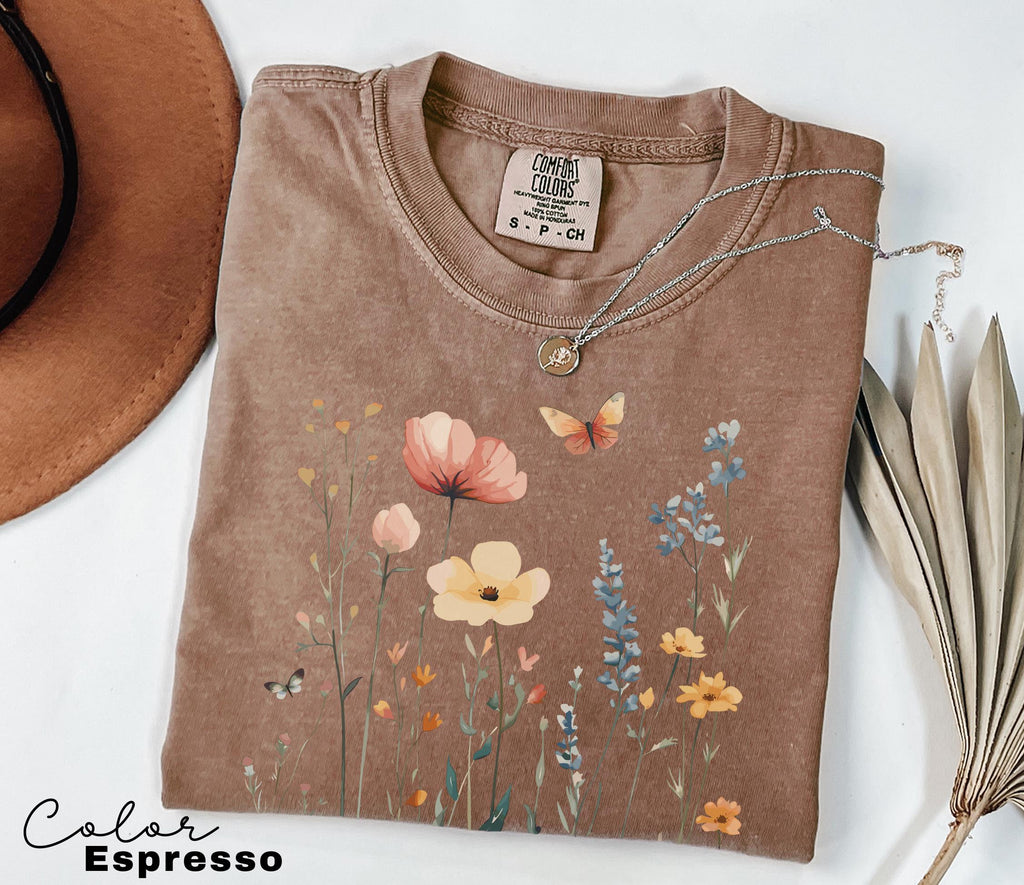 Wildflower Botanical Graphic Tee, Retro Cottagecore Comfort Colors® T-Shirt, Garden Flower Shirt