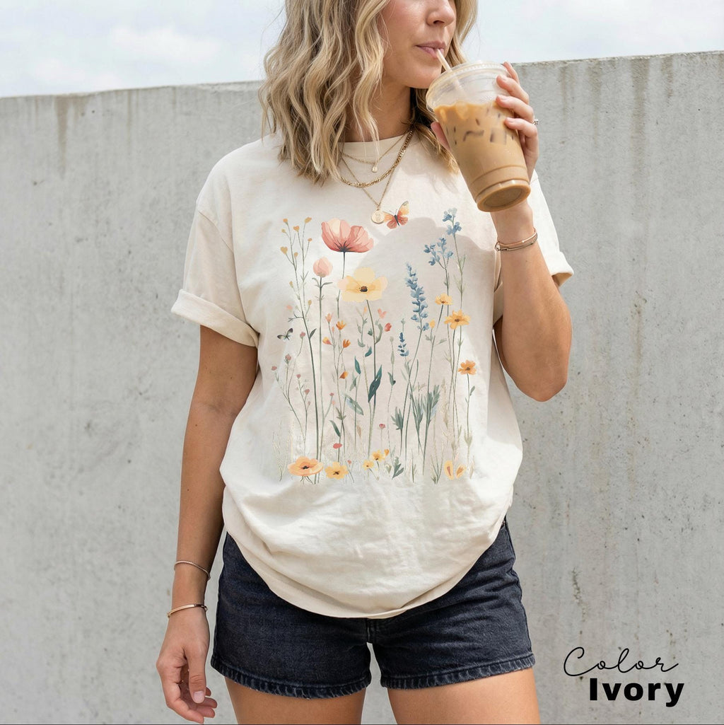 Wildflower Botanical Graphic Tee, Retro Cottagecore Comfort Colors® T-Shirt, Garden Flower Shirt