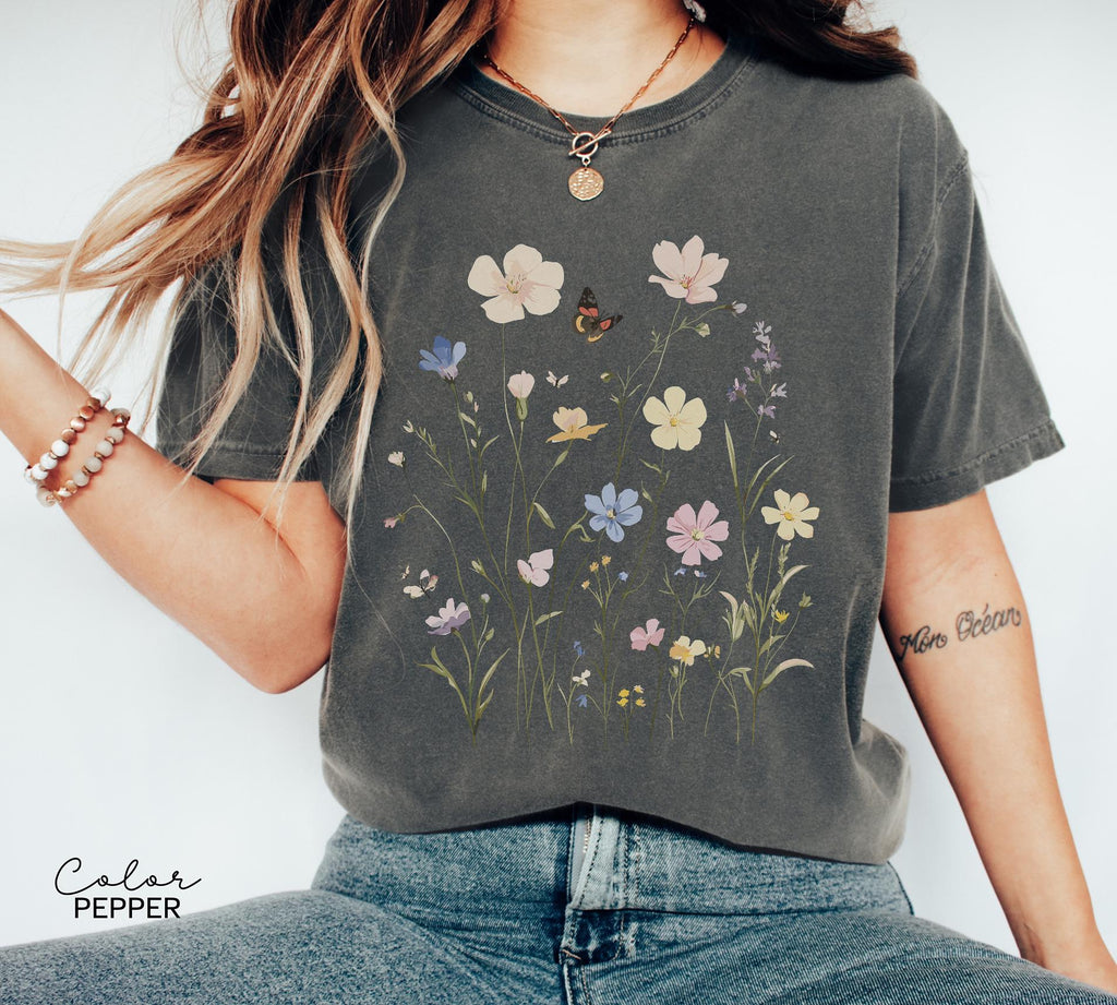 Pressed Wildflower Shirt, Nature Cottagecore Tee, Summer Spring Flowers, Comfort Colors Shirt