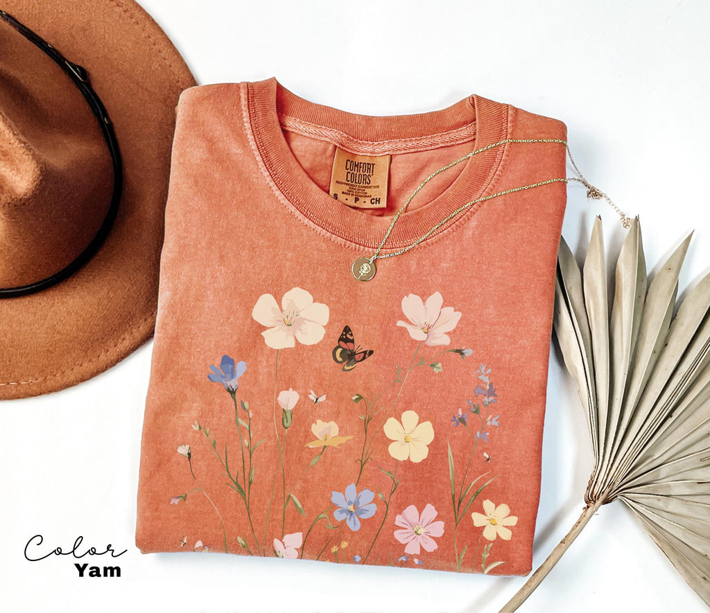 Pressed Wildflower Shirt, Nature Cottagecore Tee, Summer Spring Flowers, Comfort Colors Shirt