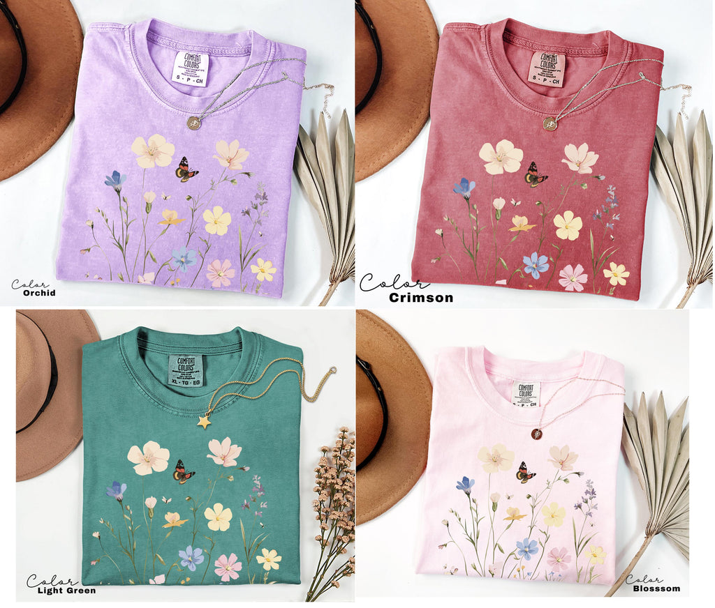 Pressed Wildflower Shirt, Nature Cottagecore Tee, Summer Spring Flowers, Comfort Colors Shirt