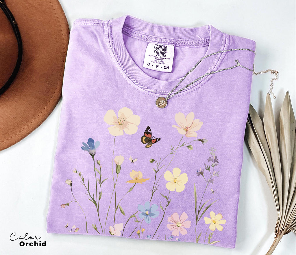 Pressed Wildflower Shirt, Nature Cottagecore Tee, Summer Spring Flowers, Comfort Colors Shirt