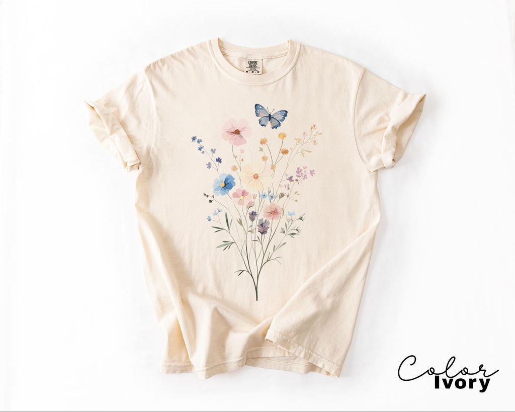 Pressed Wildflower Shirt, Nature Cottagecore Tee, Summer Spring Flowers Comfort Colors Shirt
