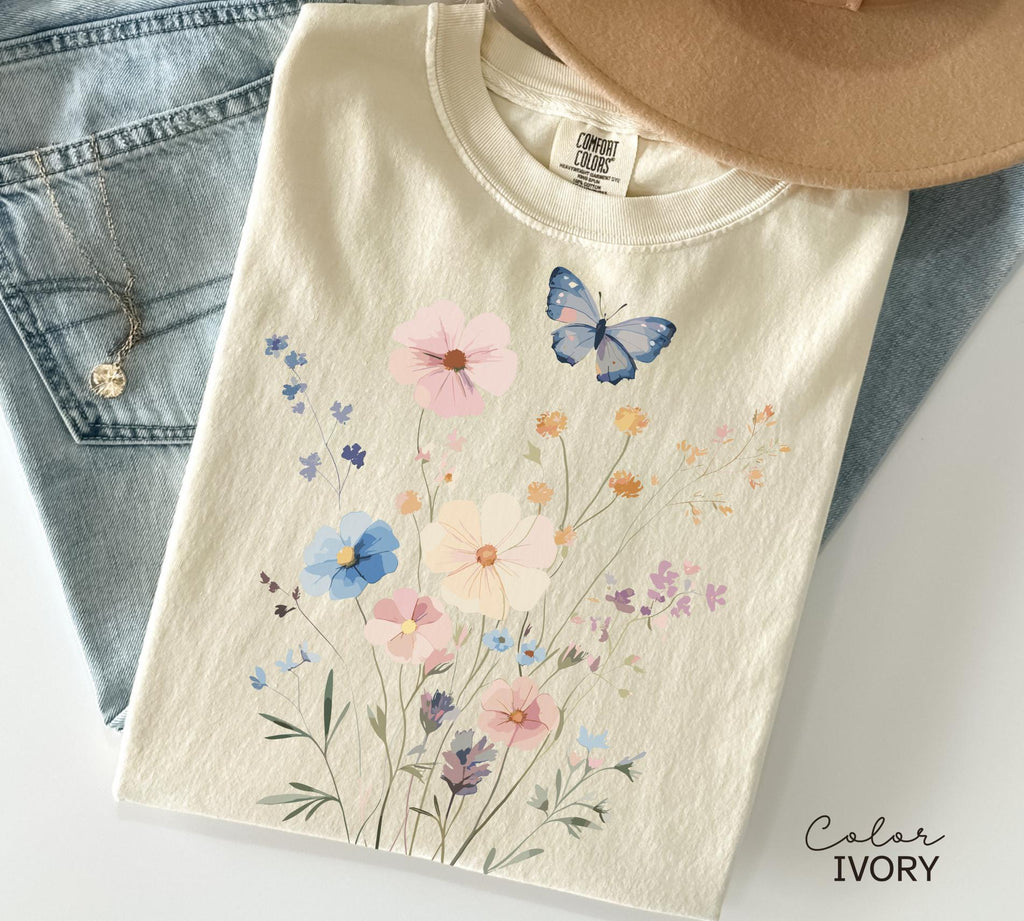 Pressed Wildflower Shirt, Nature Cottagecore Tee, Summer Spring Flowers Comfort Colors Shirt