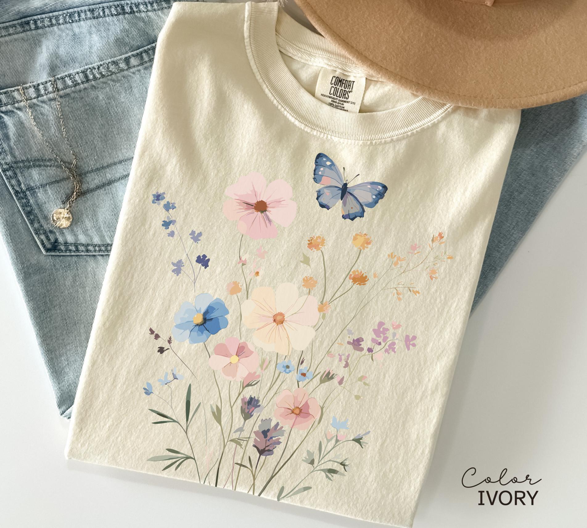 Pressed Wildflower Shirt, Nature Cottagecore Tee, Summer Spring Flowers Comfort Colors Shirt