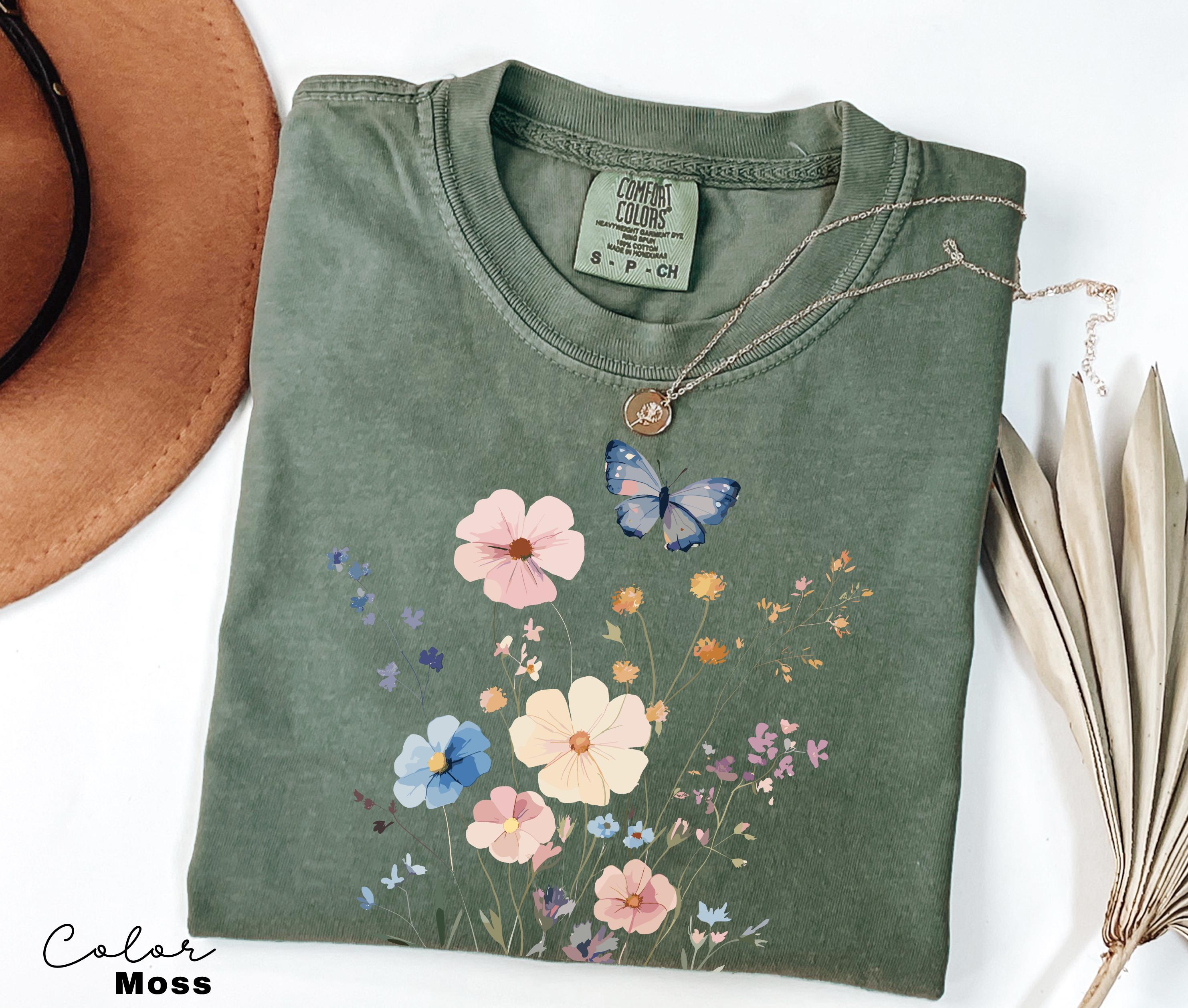 Pressed Wildflower Shirt, Nature Cottagecore Tee, Summer Spring Flowers Comfort Colors Shirt