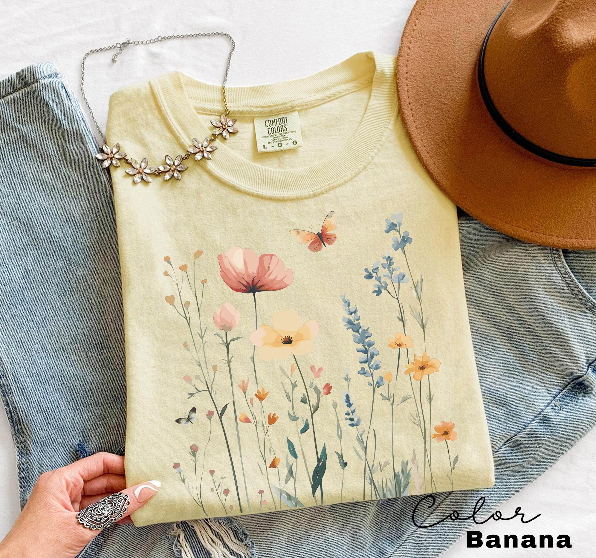 Wildflower Botanical Graphic Tee, Retro Cottagecore Comfort Colors® T-Shirt, Garden Flower Shirt