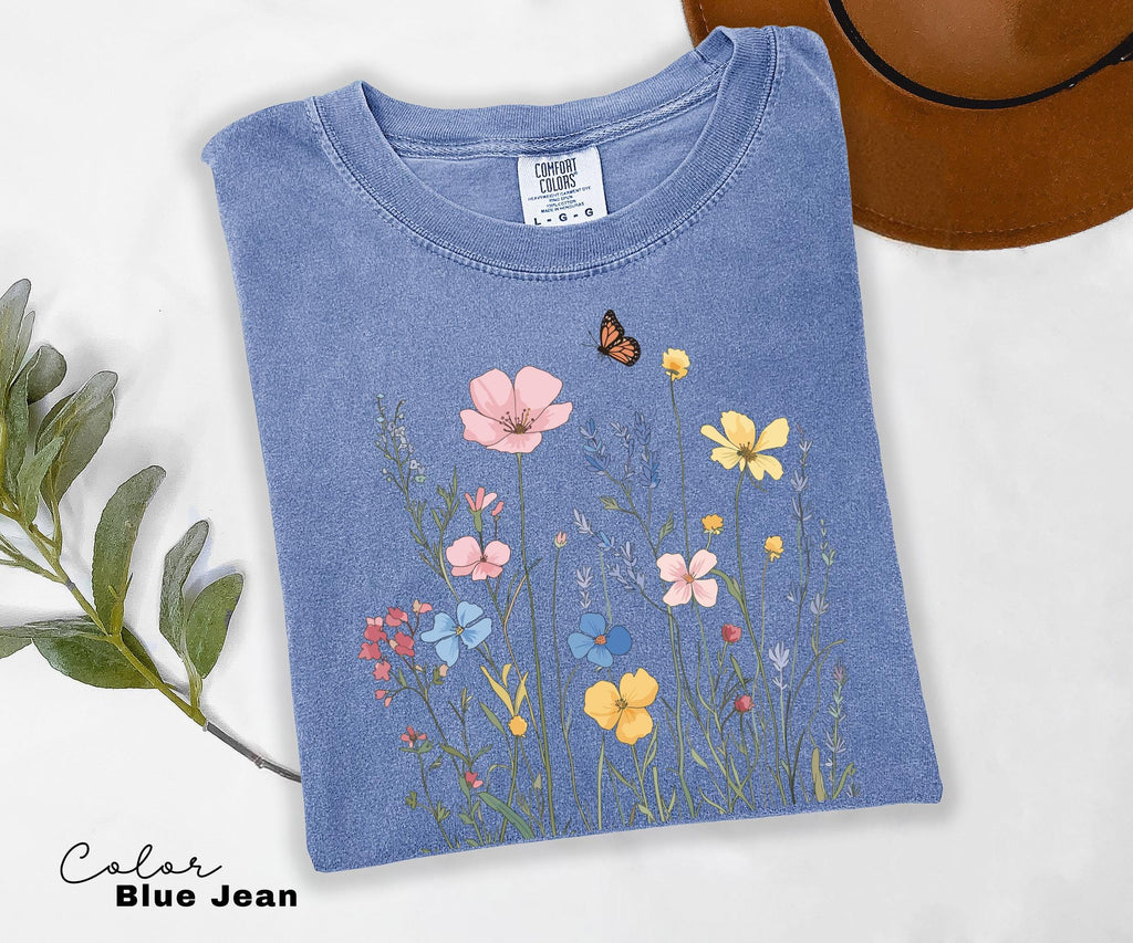 Pressed Wildflower Shirt, Nature Cottagecore Tee, Summer Spring Flowers, Comfort Colors Shirt