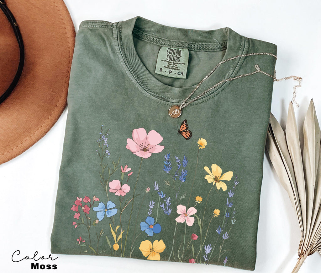 Pressed Wildflower Shirt, Nature Cottagecore Tee, Summer Spring Flowers, Comfort Colors Shirt