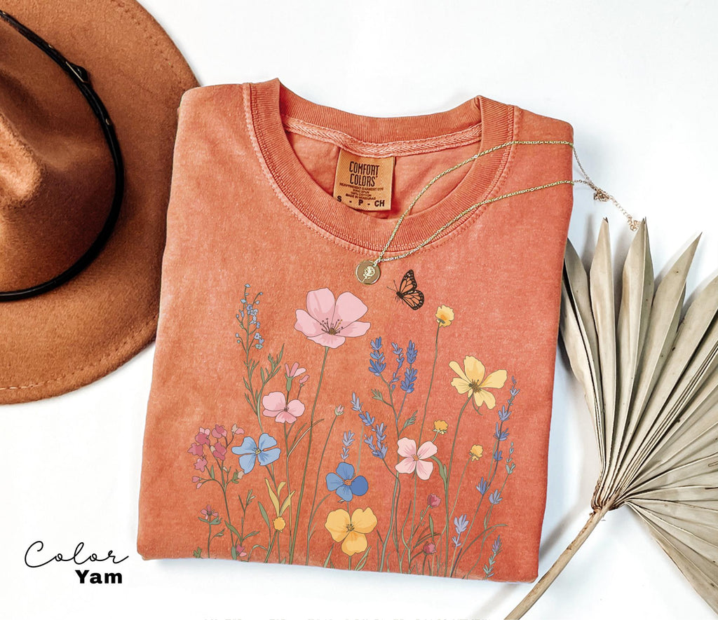 Pressed Wildflower Shirt, Nature Cottagecore Tee, Summer Spring Flowers, Comfort Colors Shirt