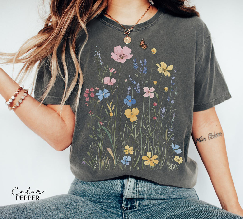 Pressed Wildflower Shirt, Nature Cottagecore Tee, Summer Spring Flowers, Comfort Colors Shirt