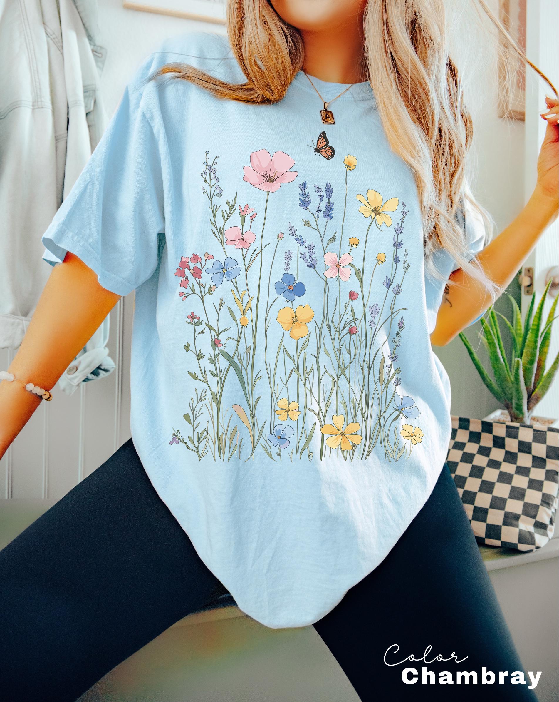 Pressed Wildflower Shirt, Nature Cottagecore Tee, Summer Spring Flowers, Comfort Colors Shirt