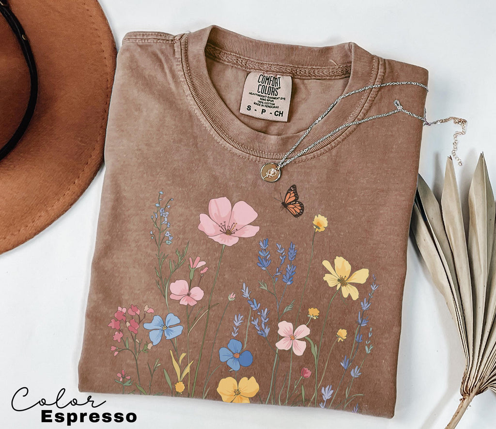Pressed Wildflower Shirt, Nature Cottagecore Tee, Summer Spring Flowers, Comfort Colors Shirt