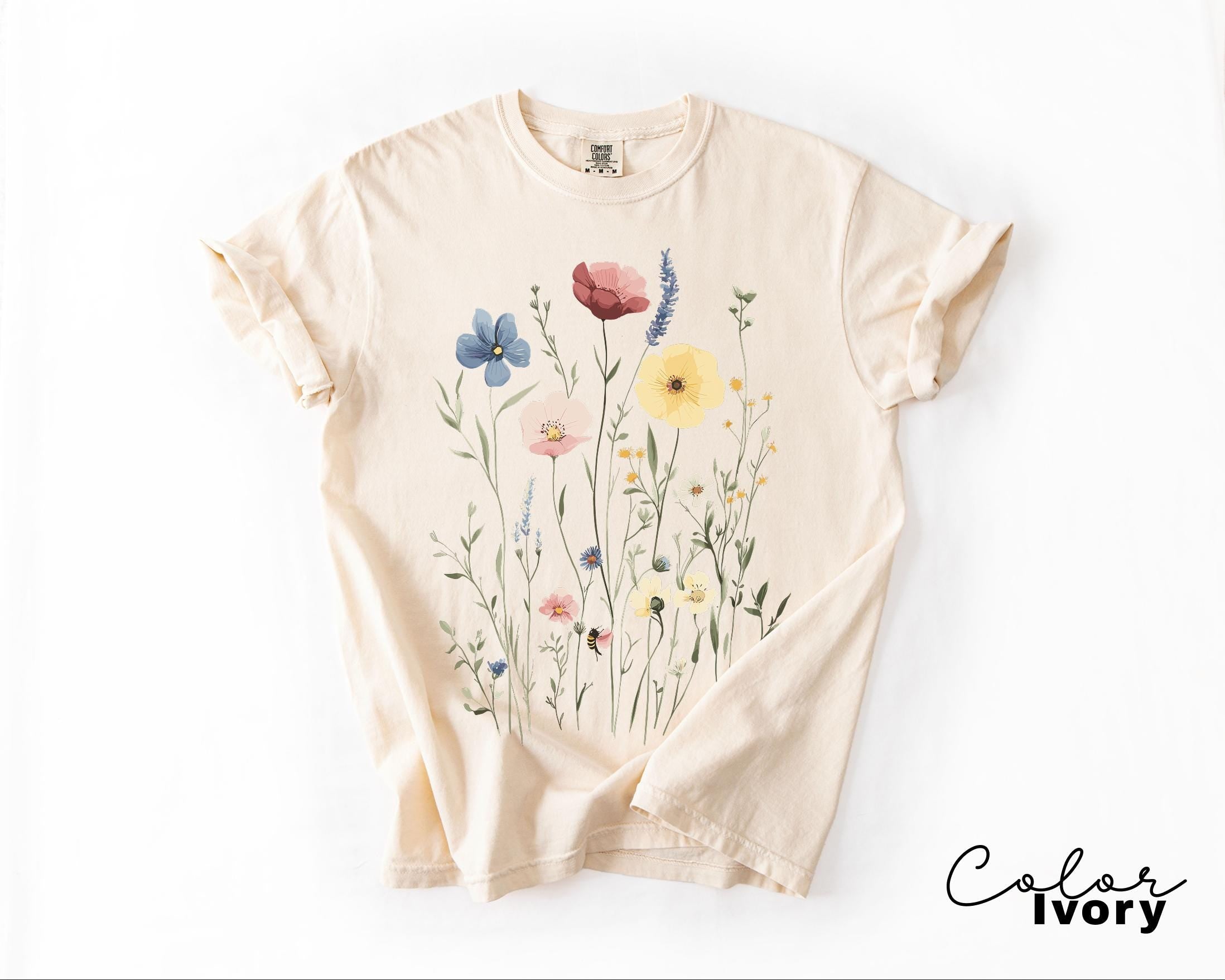 Pressed Wildflower Shirt, Nature Cottagecore Tee, Summer Spring Flowers, Comfort Colors Shirt