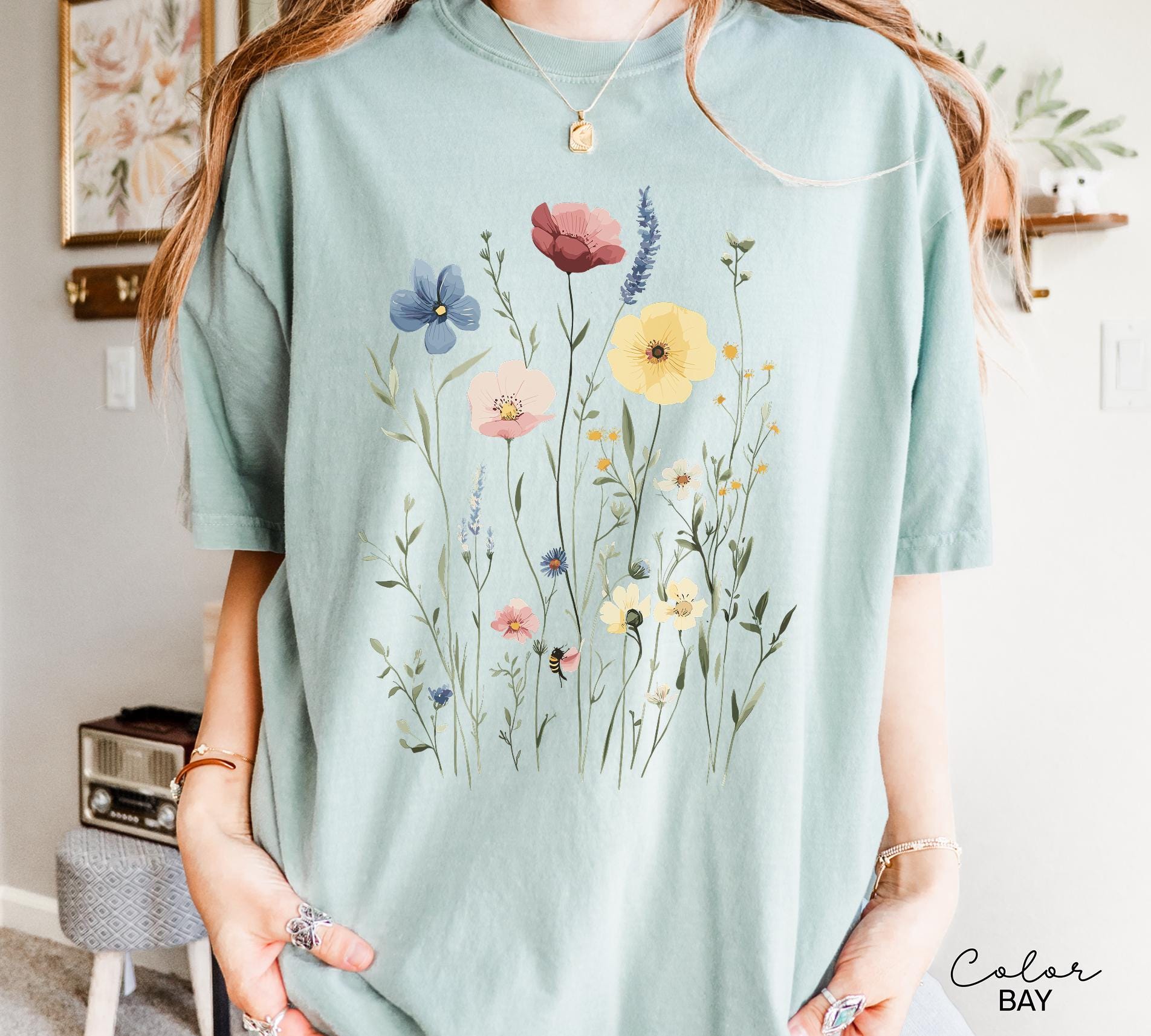 Pressed Wildflower Shirt, Nature Cottagecore Tee, Summer Spring Flowers, Comfort Colors Shirt