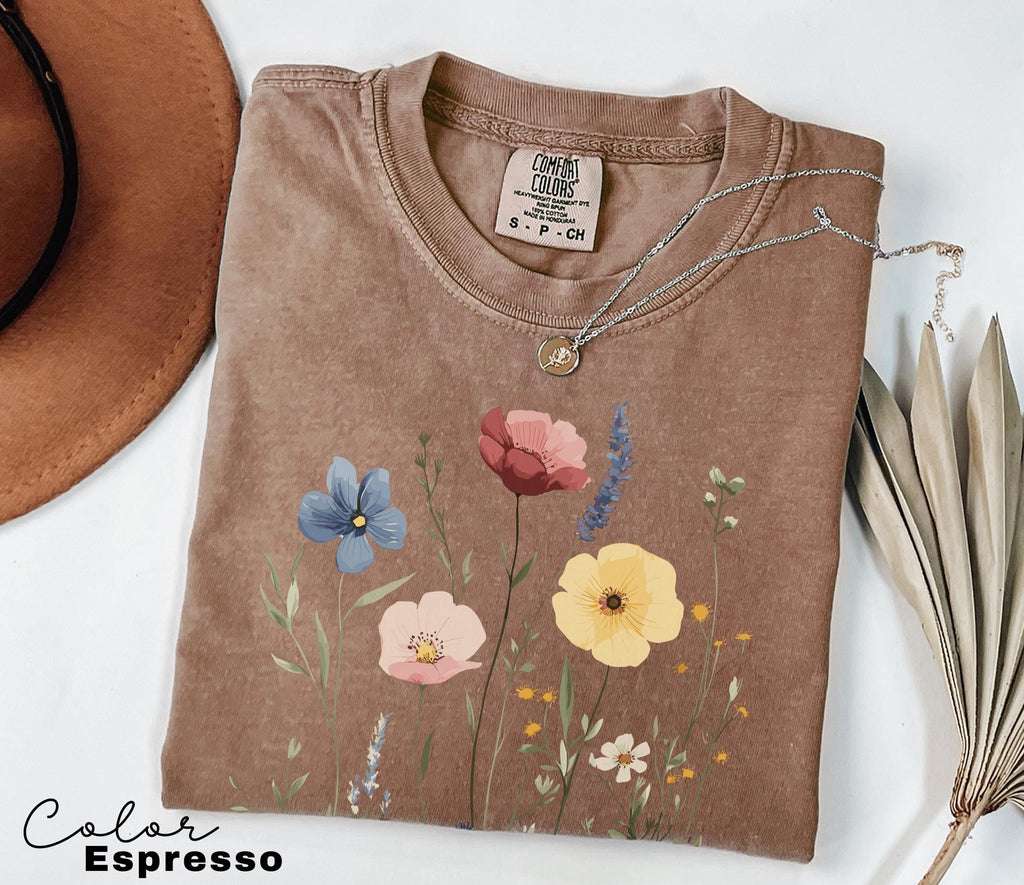 Pressed Wildflower Shirt, Nature Cottagecore Tee, Summer Spring Flowers, Comfort Colors Shirt
