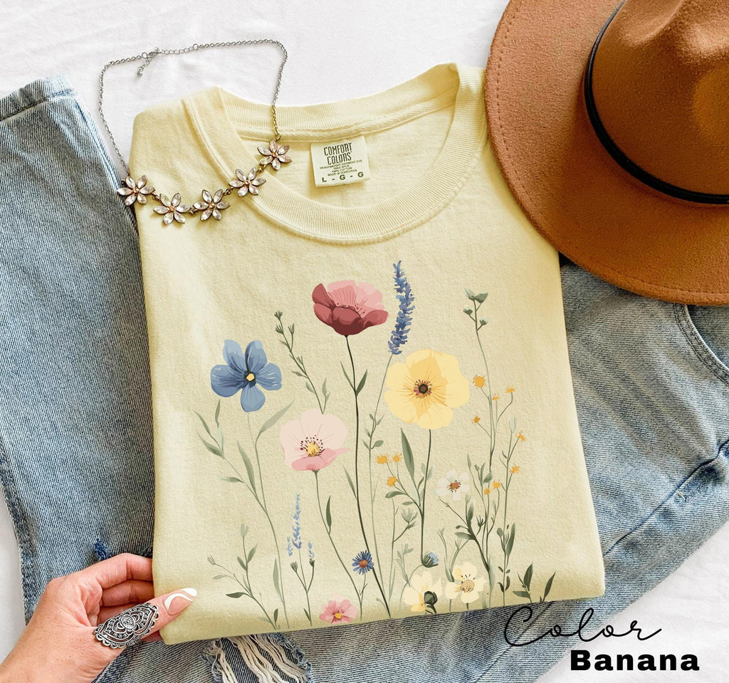 Pressed Wildflower Shirt, Nature Cottagecore Tee, Summer Spring Flowers, Comfort Colors Shirt