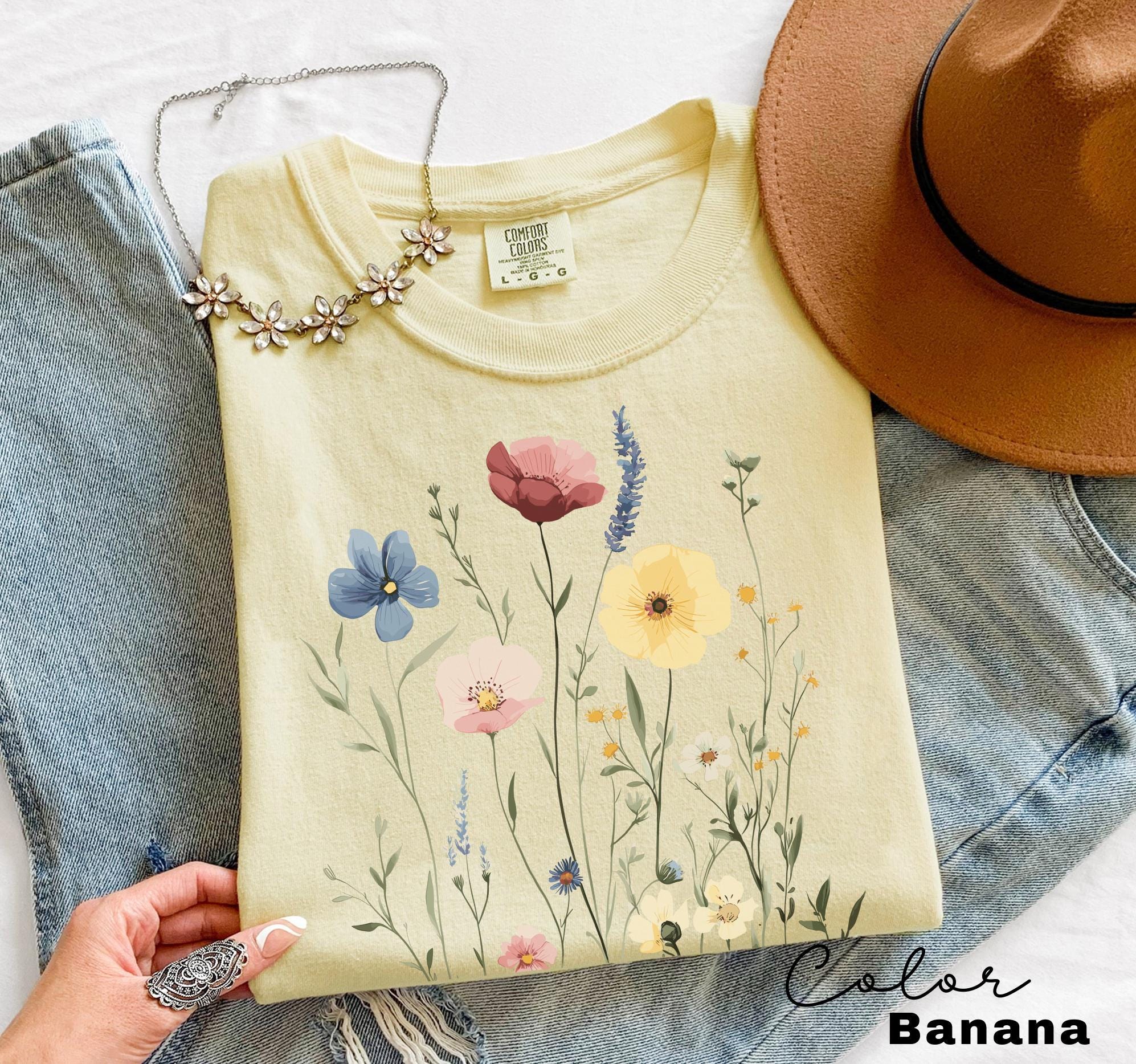 Pressed Wildflower Shirt, Nature Cottagecore Tee, Summer Spring Flowers, Comfort Colors Shirt