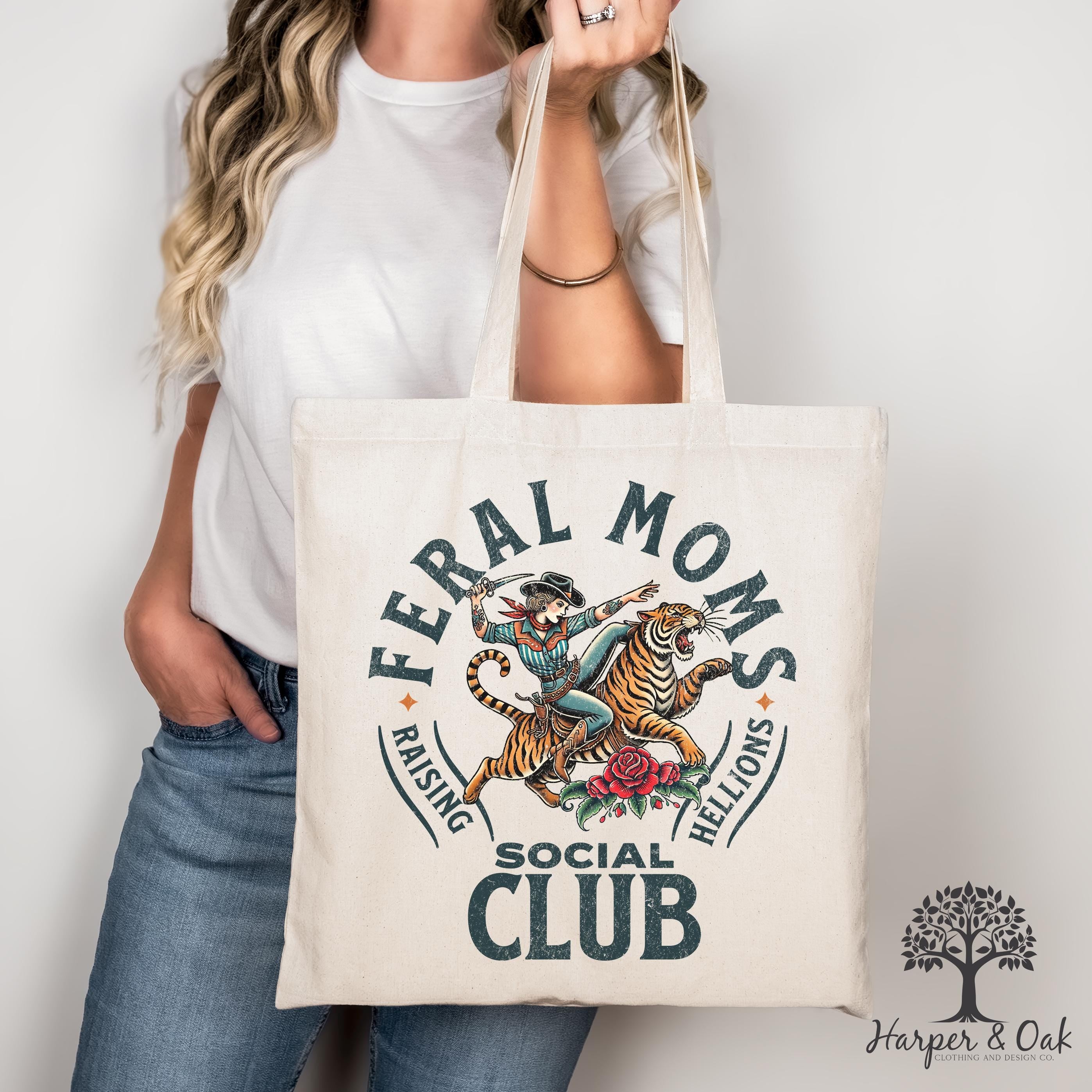 Feral Moms Social Club Tote Bag, Vintage Graphic Tote, Feral Mom Gift, Somebody's Feral Wife, Mom Life Tote, Trendy Mom Bag