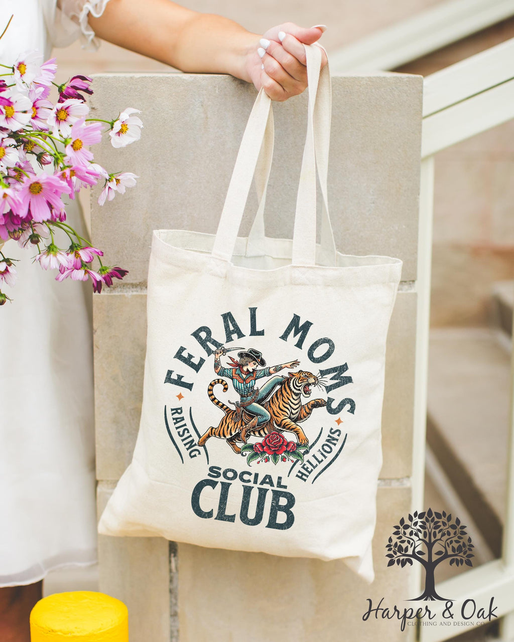 Feral Moms Social Club Tote Bag, Vintage Graphic Tote, Feral Mom Gift, Somebody's Feral Wife, Mom Life Tote, Trendy Mom Bag