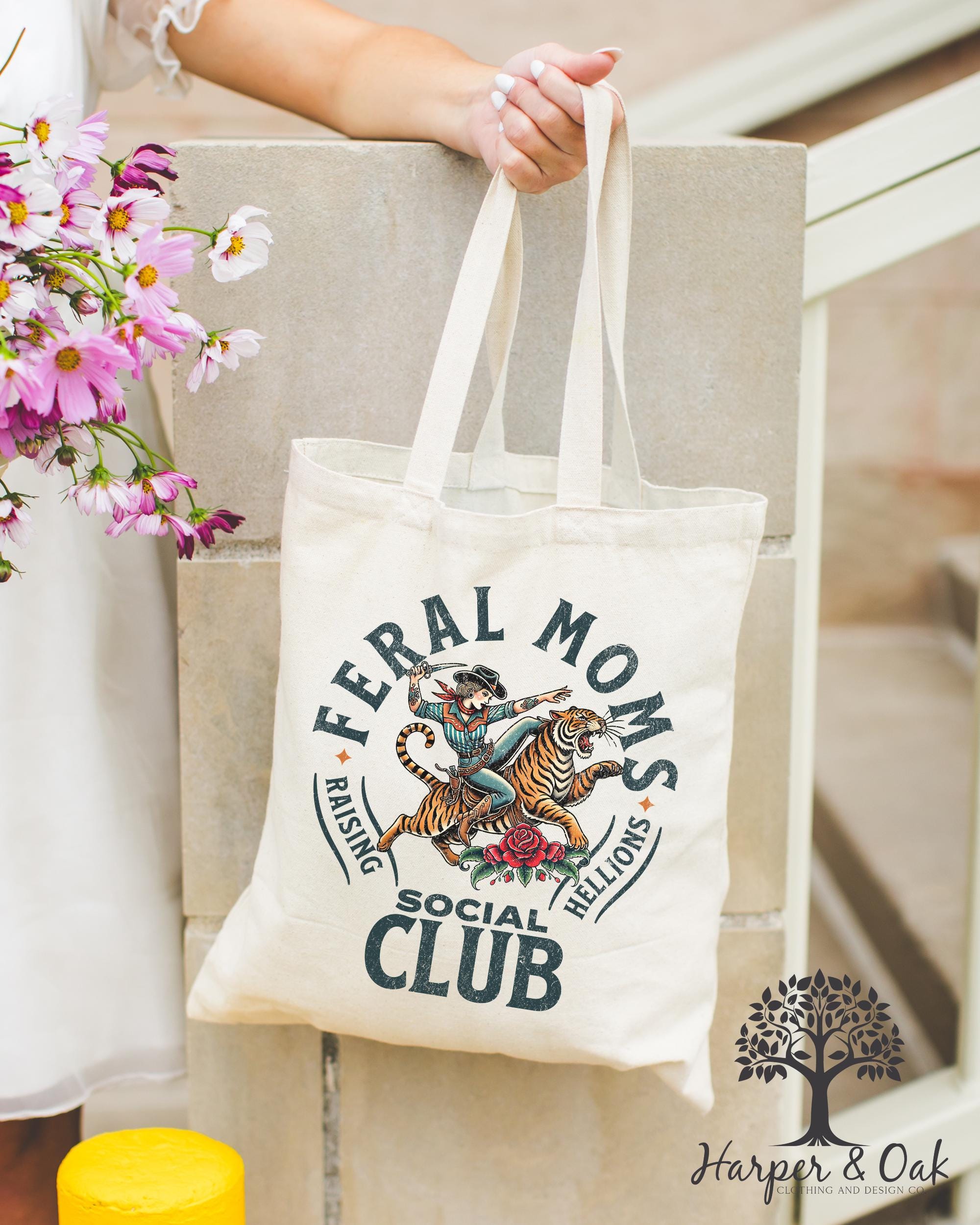 Feral Moms Social Club Tote Bag, Vintage Graphic Tote, Feral Mom Gift, Somebody's Feral Wife, Mom Life Tote, Trendy Mom Bag