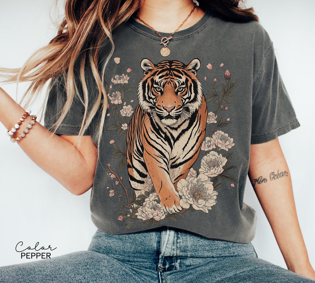 Retro Tiger T-Shirt, Animal Gift for Tiger Lover, Linocut Design