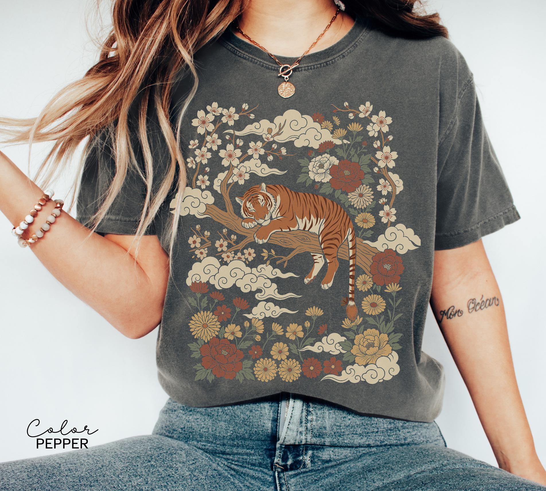 Retro Tiger T-Shirt, Animal Gift for Tiger Lover, Linocut Design