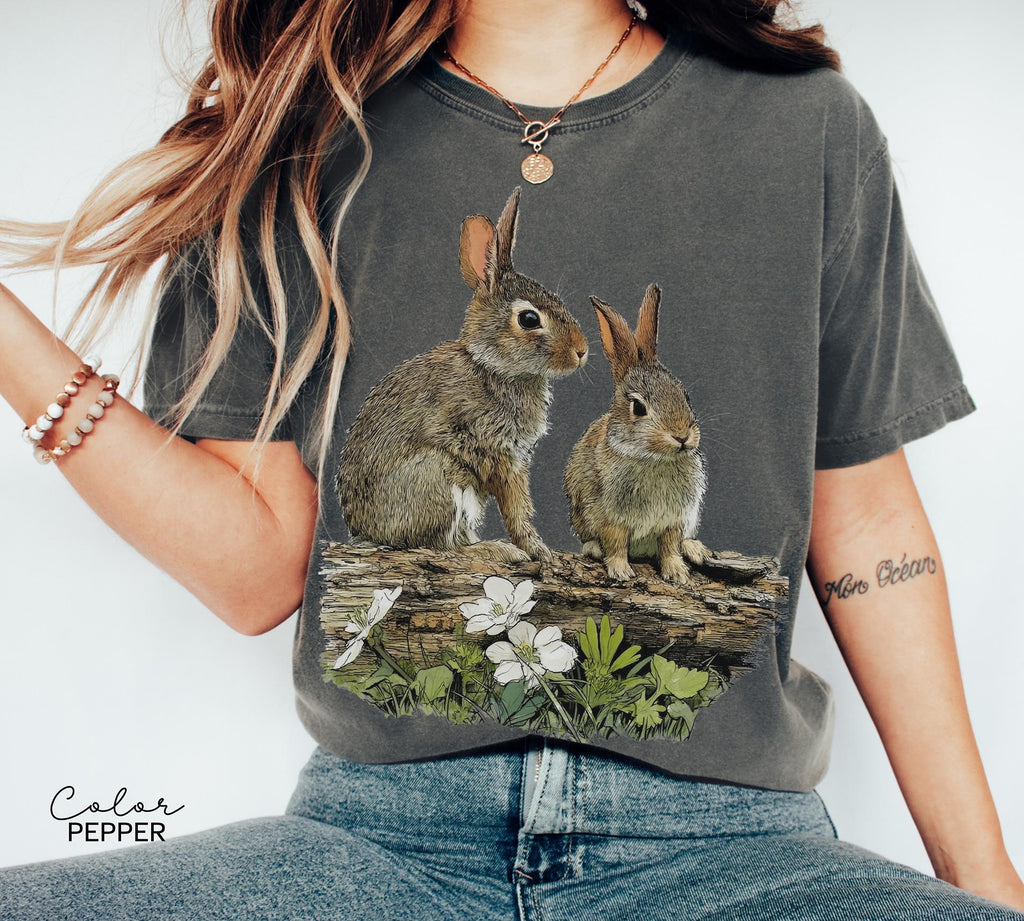 Vintage Rabbit Graphic Tee, Retro Woodland Forest Animal Comfort Colors® Shirt, Cottagecore Nature Sweatshirt