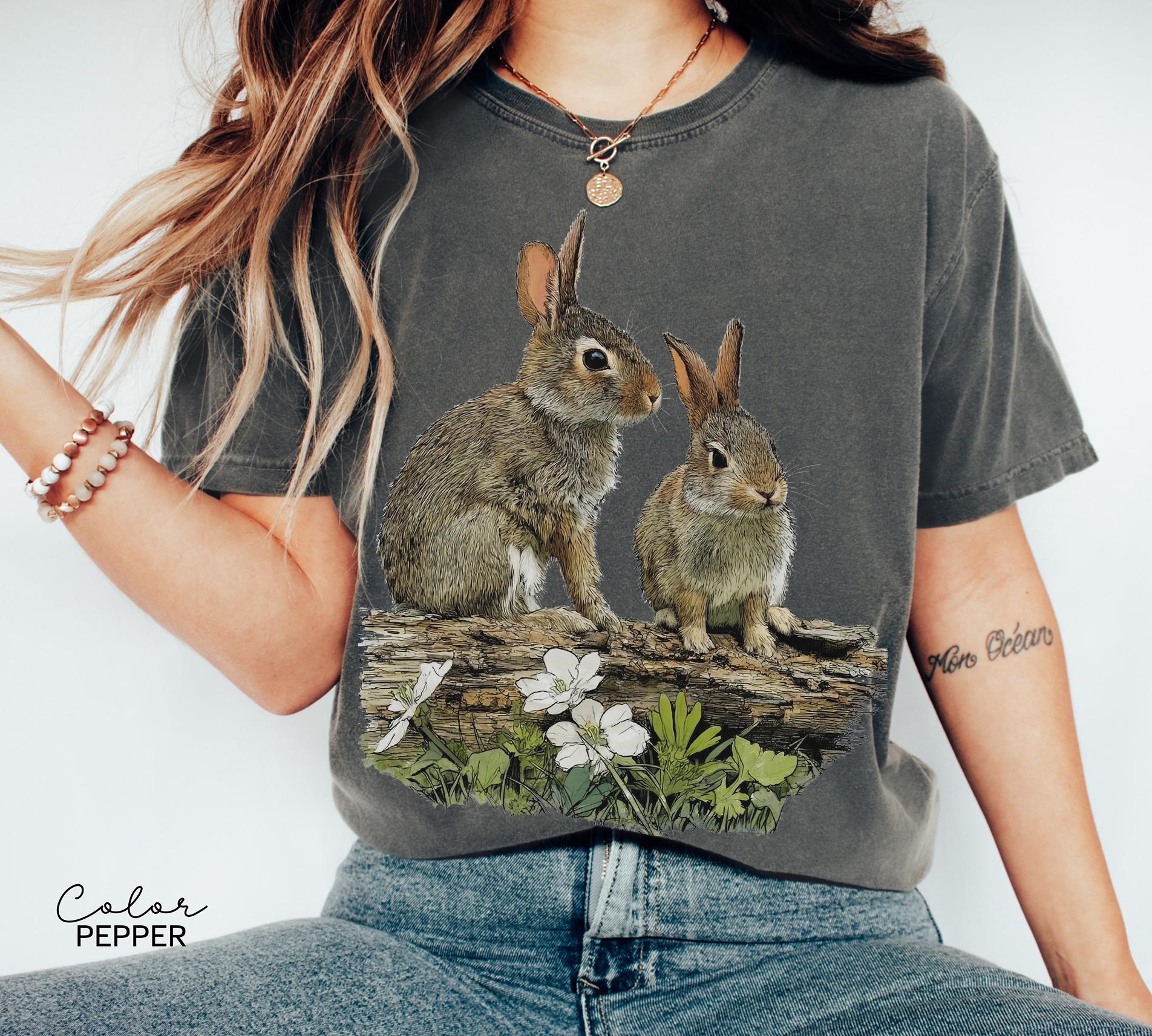 Vintage Rabbit Graphic Tee, Retro Woodland Forest Animal Comfort Colors® Shirt, Cottagecore Nature Sweatshirt
