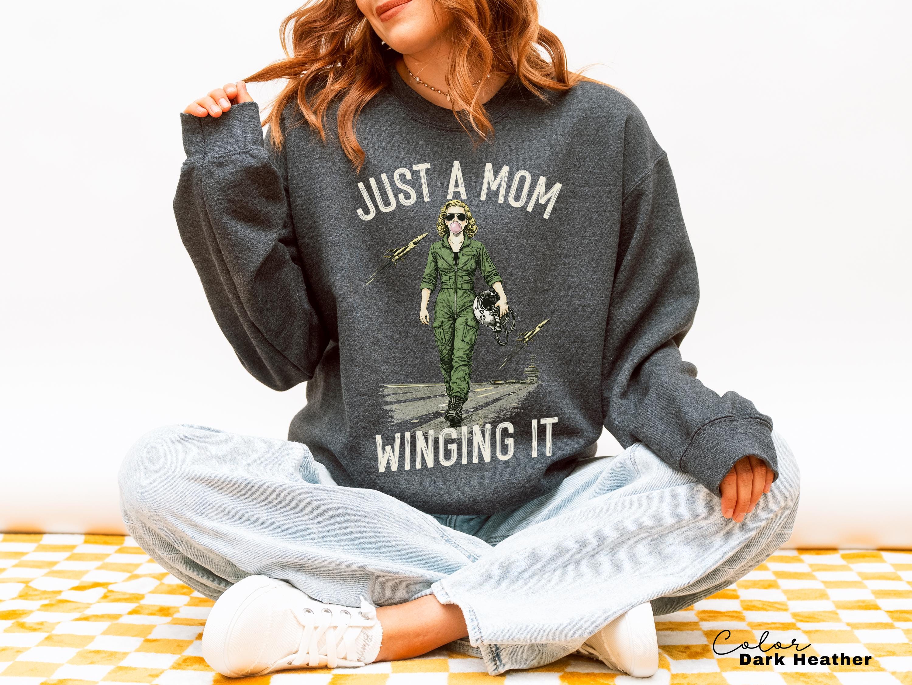 Just a Mom Winging It, Funny Retro Mom T-Shirt, Snarky Sarcastic Funny Mental Health Shirt