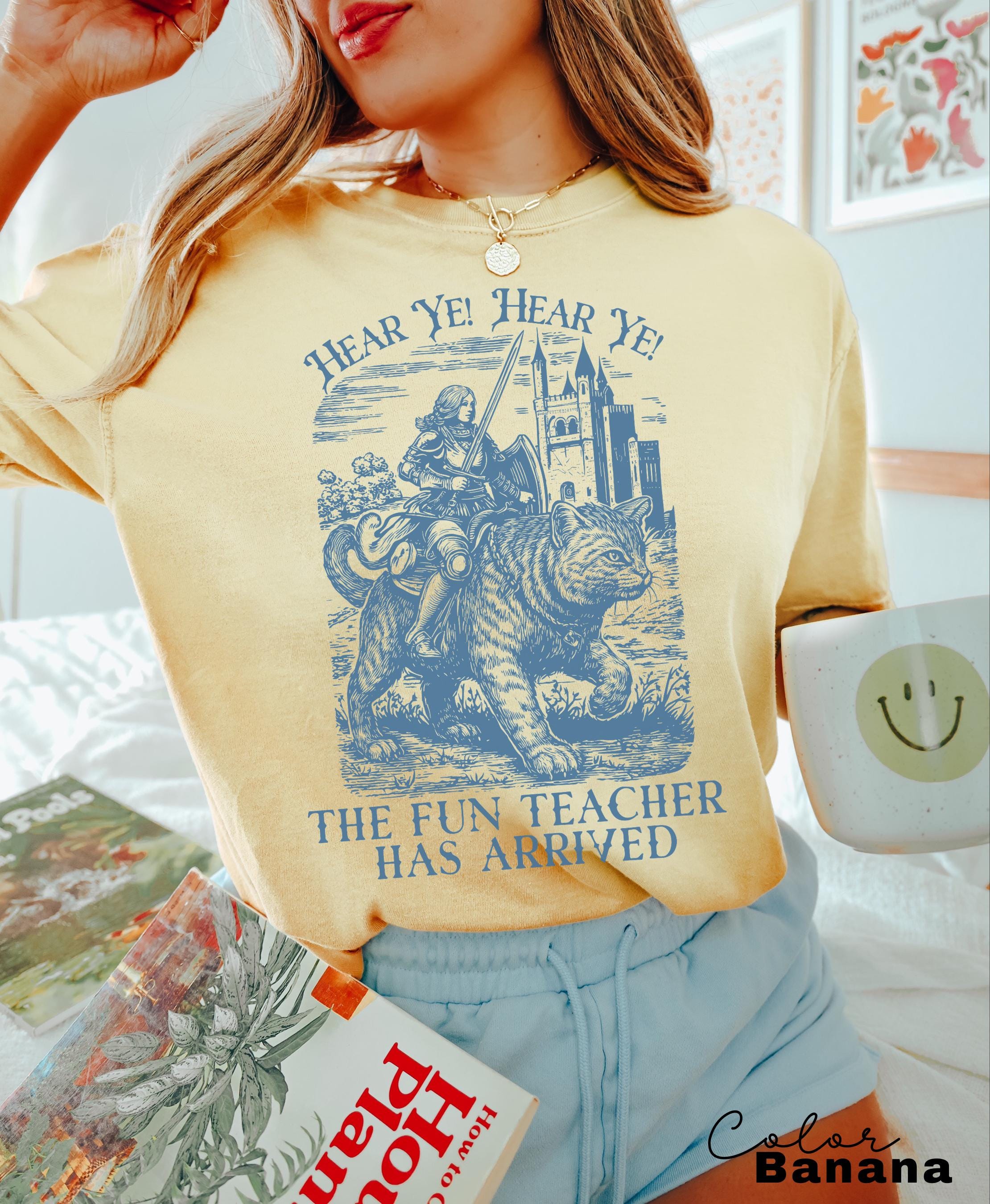 Fun Teacher Shirt, Funny English Teacher T-Shirt with Knight Cat Design