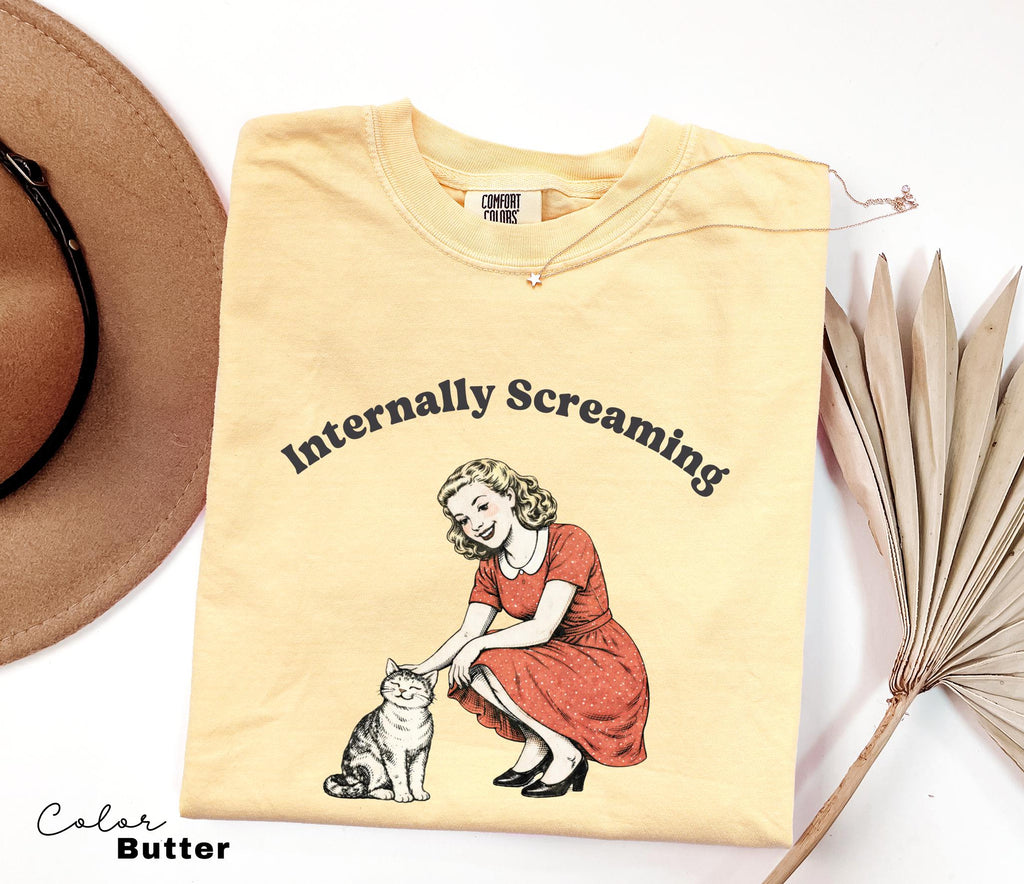Internally Screaming Shirt, Cute Cat Meme T-Shirt, Funny Sarcastic Kitten Tee, Comfort Colors Mental Health T Shirt,