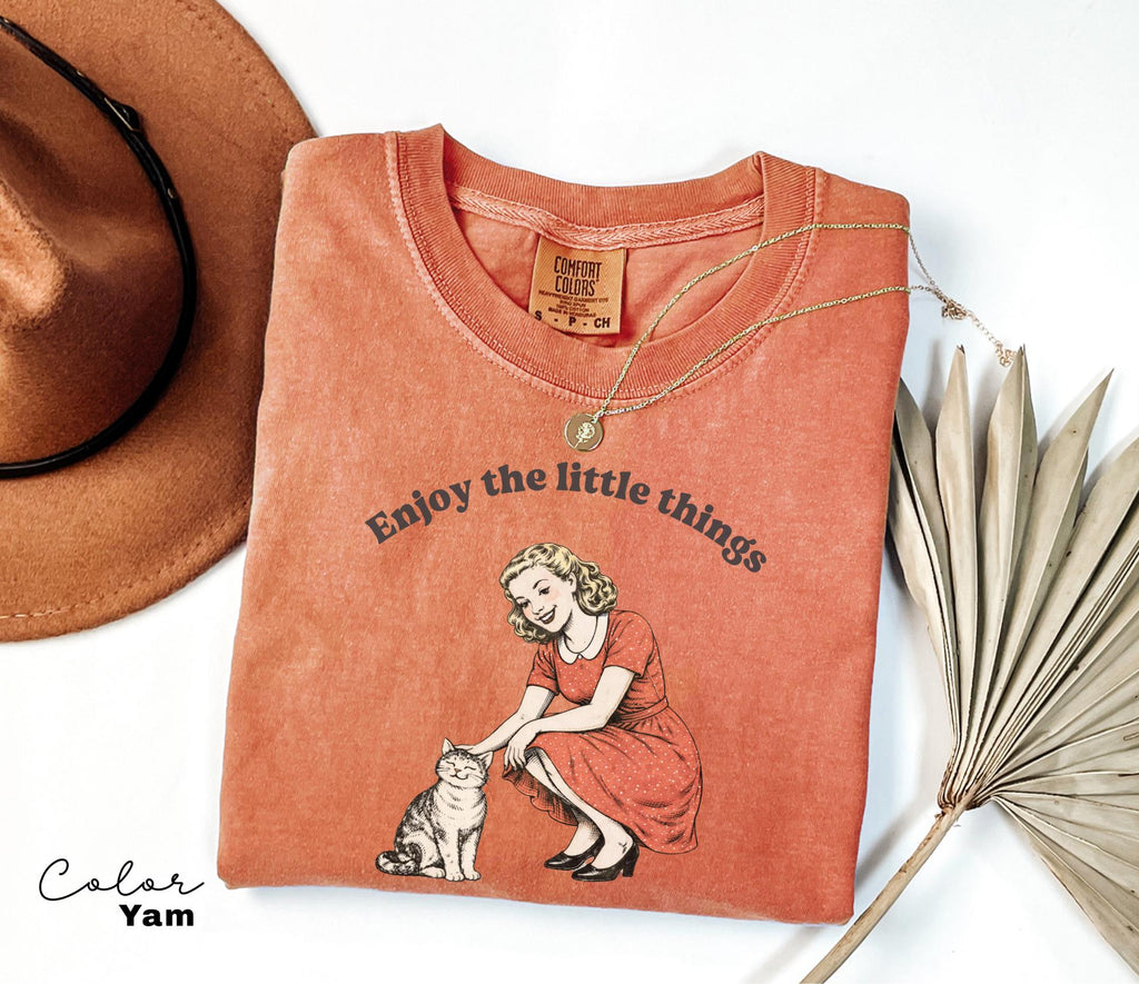 Enjoy the Little Things Cat Shirt, Retro Cat Shirt, Mental Health Shirt, Teacher Shirt, Therapist Shirt, Counselor Gift