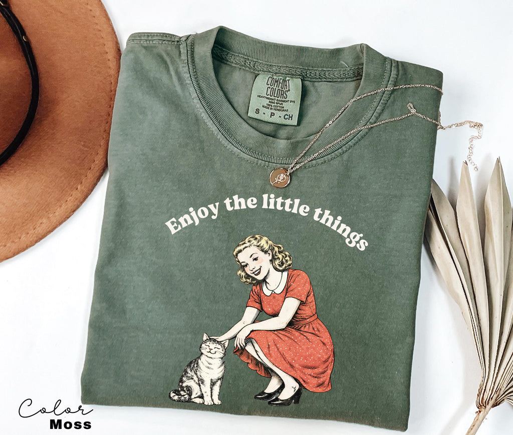 Enjoy the Little Things Cat Shirt, Retro Cat Shirt, Mental Health Shirt, Teacher Shirt, Therapist Shirt, Counselor Gift
