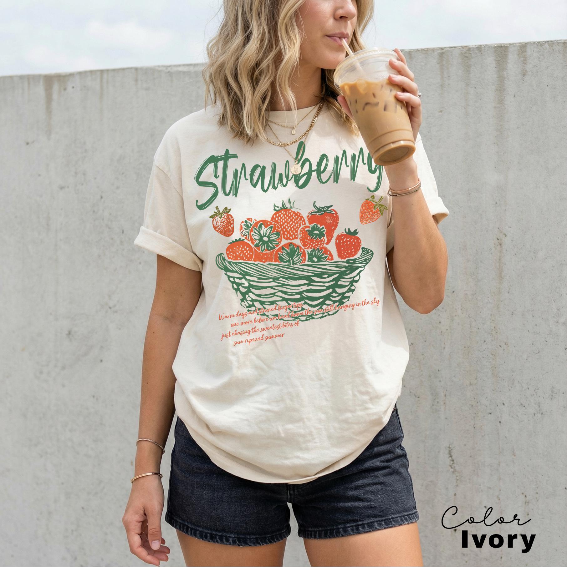 Vintage Strawberry Farmers Market Shirt, Cottagecore Summer Fruit Tee, Comfort Colors Gardener Gift