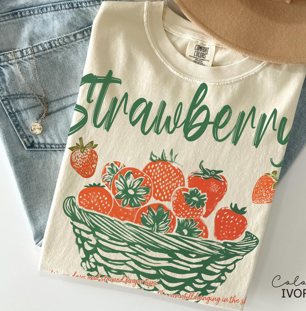 Vintage Strawberry Farmers Market Shirt, Cottagecore Summer Fruit Tee, Comfort Colors Gardener Gift
