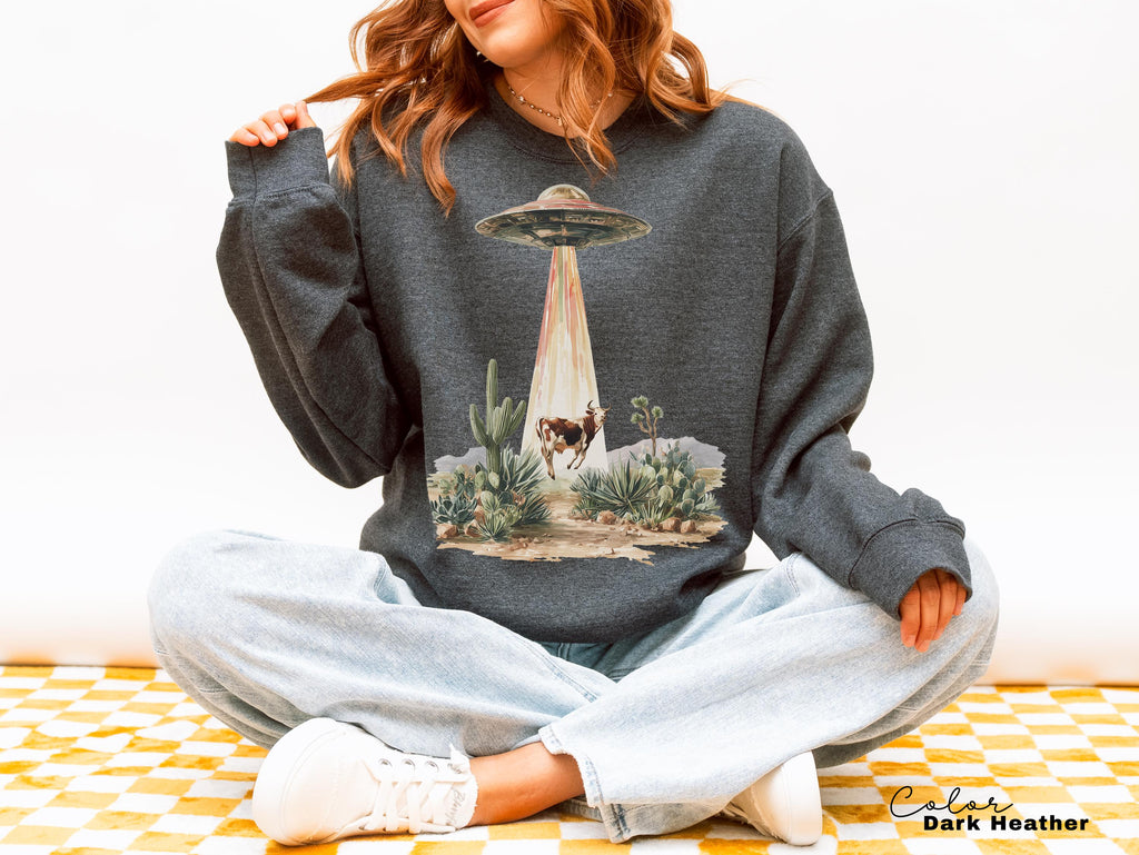 Western Cow UFO Shirt, Vintage Cowboy Alien Sweatshirt, Desert UFO, Alien Cryptid T-shirt