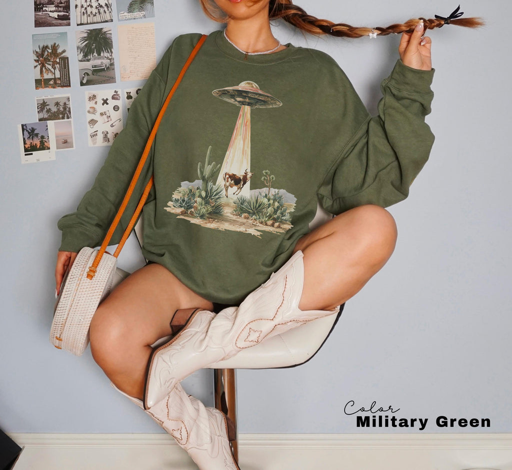 Western Cow UFO Vintage Cowboy Alien Sweatshirt