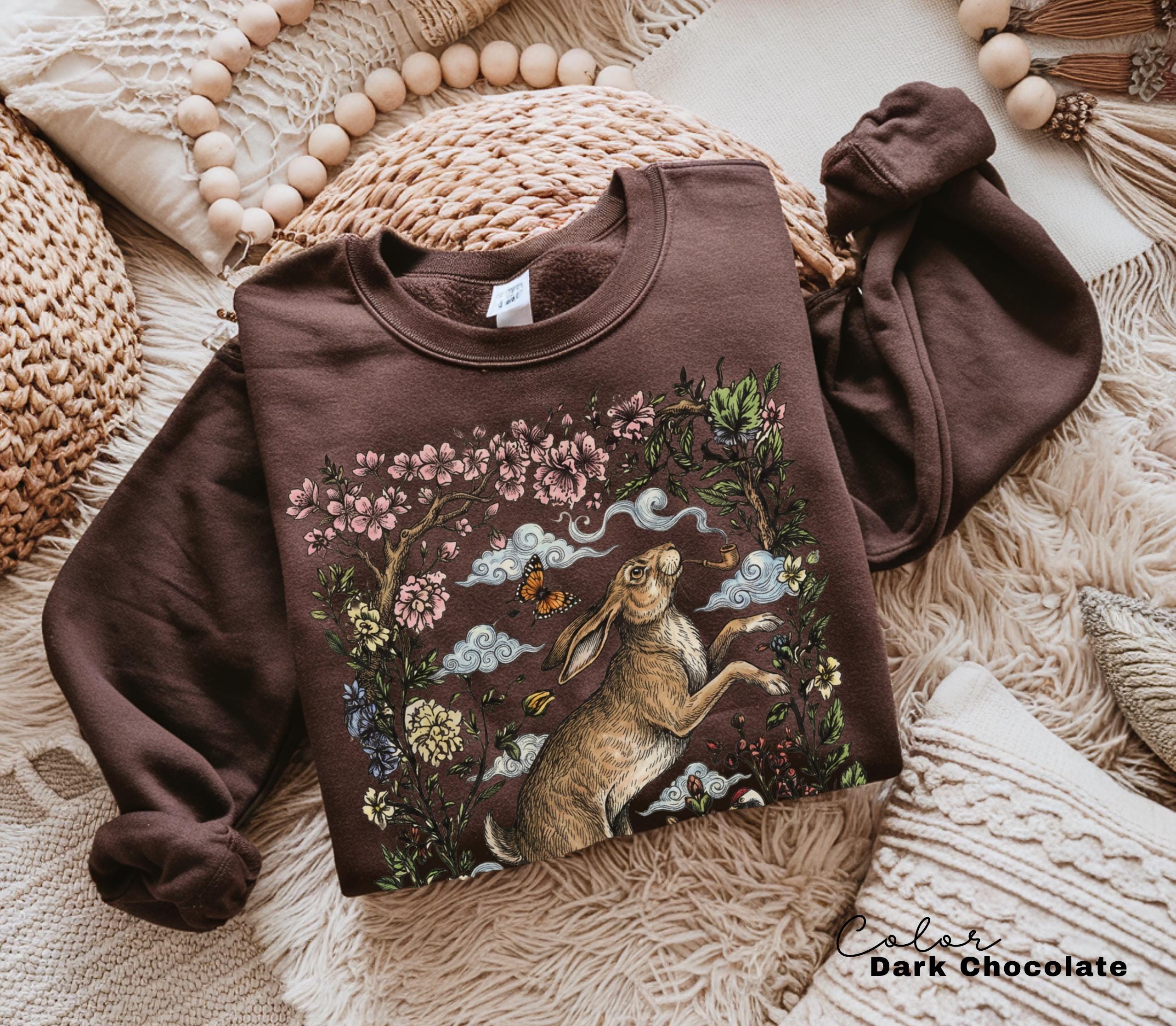Cottagecore Rabbit Shirt, Wild Hare Smoking Pipe T-Shirt