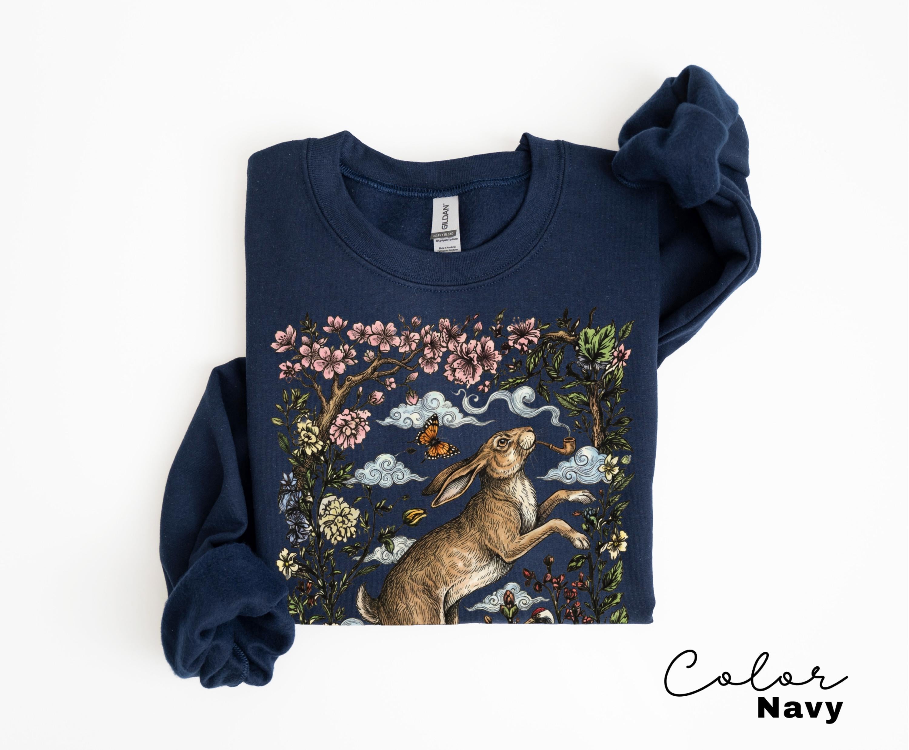 Cottagecore Rabbit Shirt, Wild Hare Smoking Pipe t-shirt, Folk Art Forest Animal TShirt, Woodland Aesthetic Top, Comfort Colors
