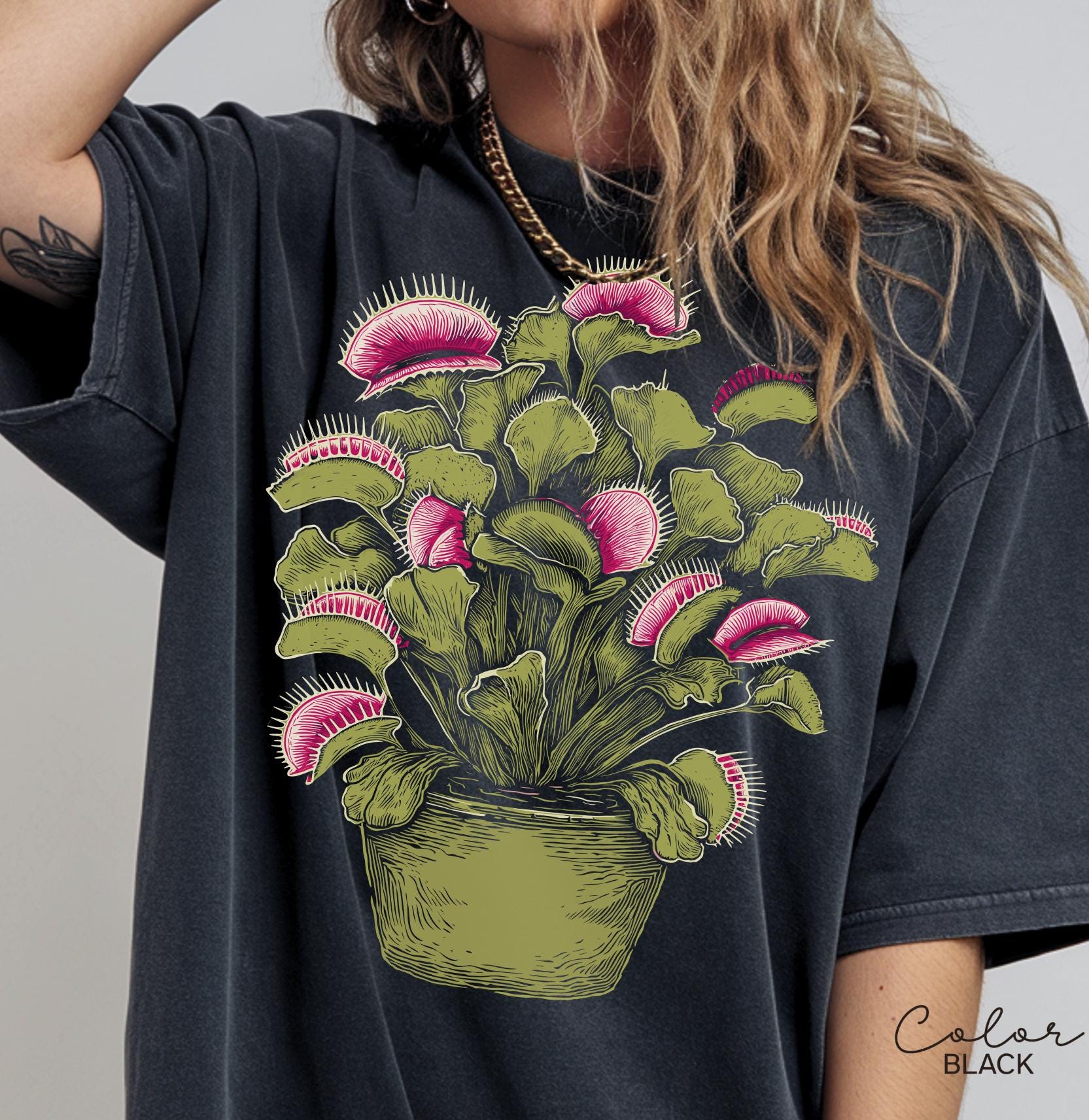 Venus Flytrap Shirt, Botanical Comfort Colors T-Shirt, Sweatshirt, Gardener Gift, Nature Cottagecore Tee