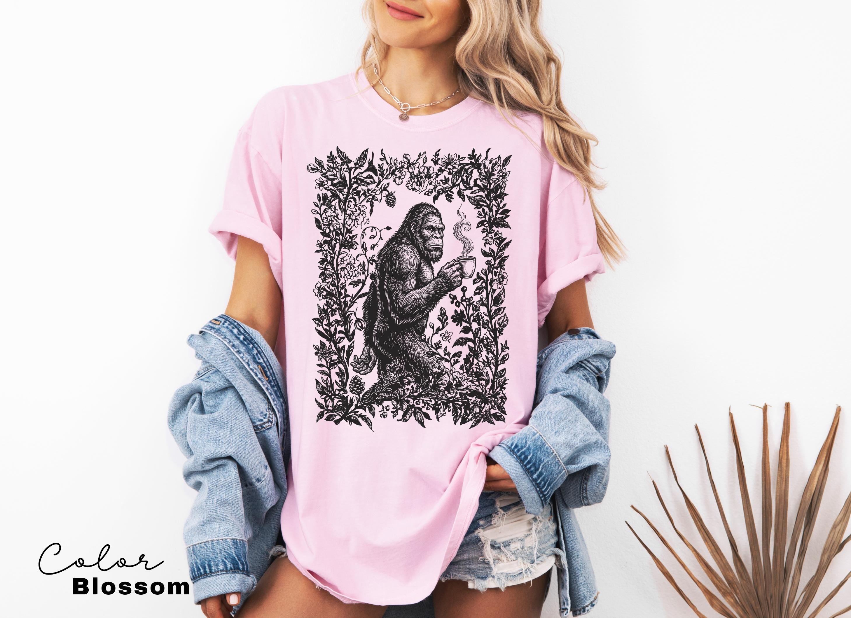 Big Foot Drinking Coffee Retro Nature Shirt, Floral Nature Tee, 90s Nature Outfit Crewneck, Americana Nostalgia