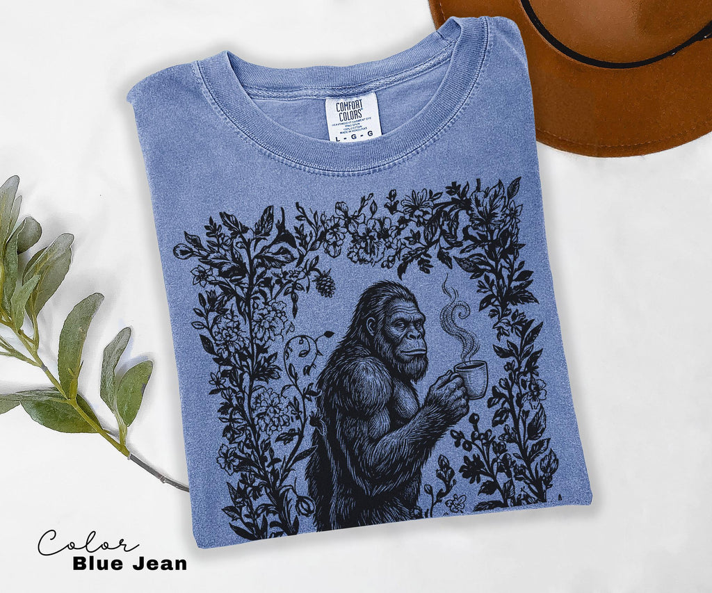 Big Foot Drinking Coffee Retro Nature Shirt, Floral Nature Tee, 90s Nature Outfit Crewneck, Americana Nostalgia