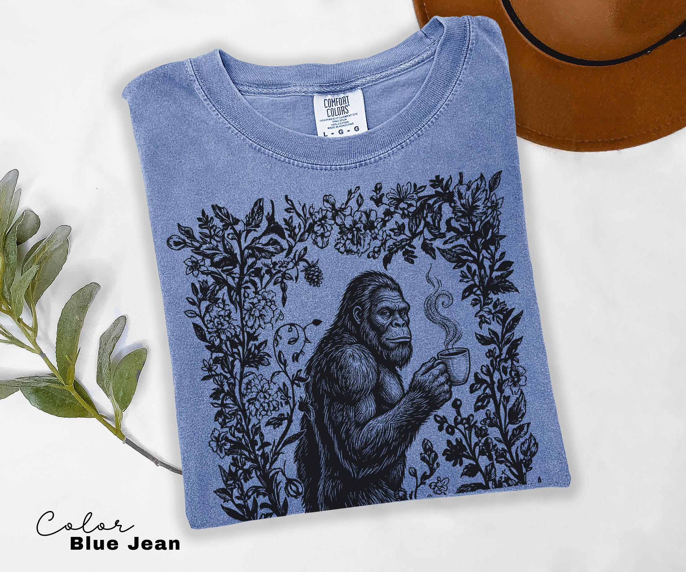 Big Foot Drinking Coffee Retro Nature Shirt, Floral Nature Tee, 90s Nature Outfit Crewneck, Americana Nostalgia